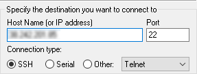 PuTTY - saisie de l'adresse IP