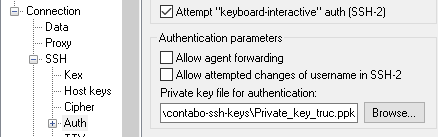 Configuration - de PuTTY - Athentification par clé de chiffrement